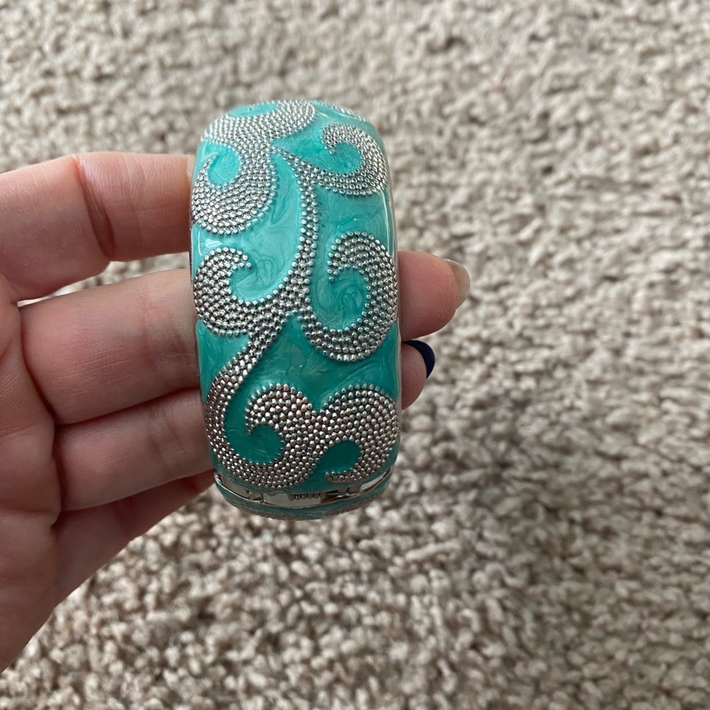 Turquoise and silver bracelet.